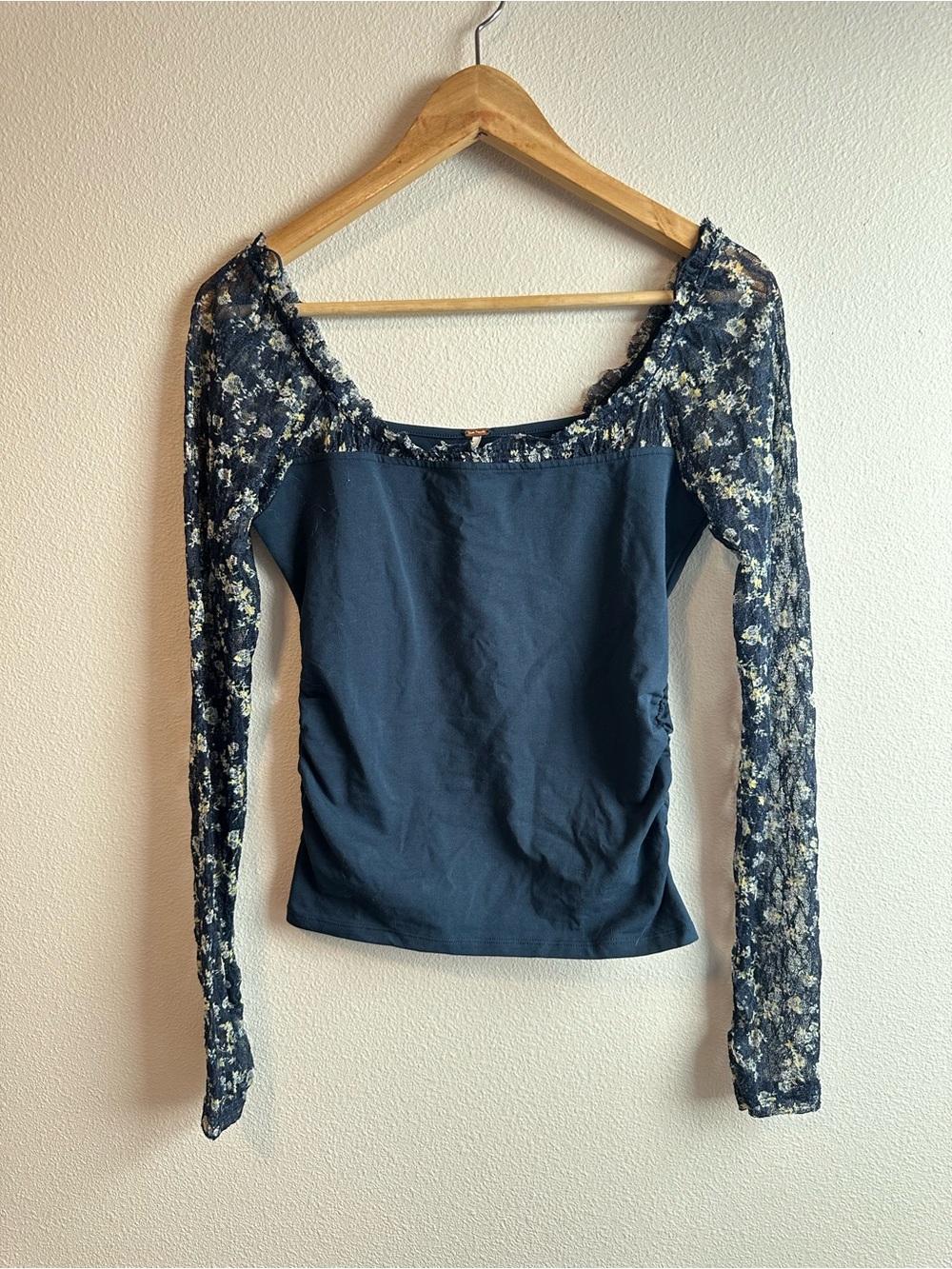 Free People Josie Long Sleeve Top in Indigo Combo Color Size Small